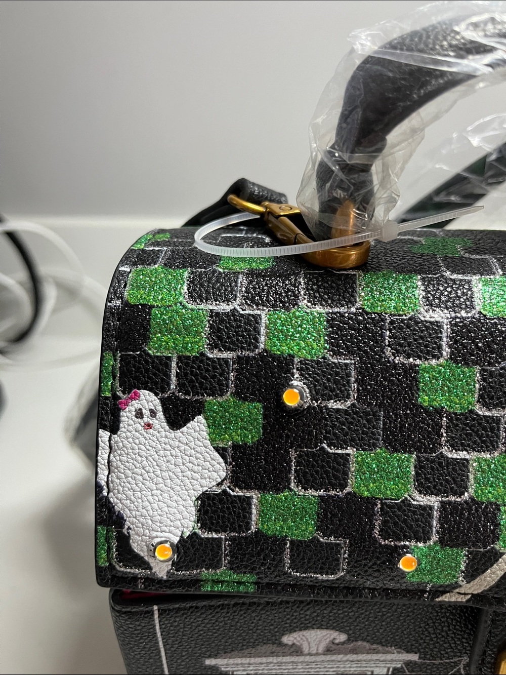 Betsey Johnson Black Orange Green Haunted House Crossbody Bag - Picture 7 of 17